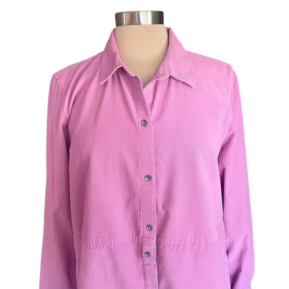 J. Jill Pink Fine Wale Corduroy Shirt Dress Tunic Length Button Front LARGE TALL - Picture 1 of 10